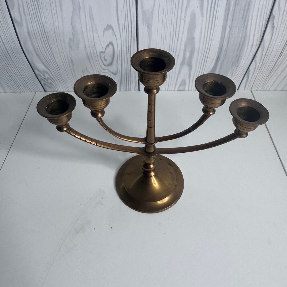 Vintage Brass Candelabra MCM 5 Candle Candlestick Holder - Picture 4 of 7